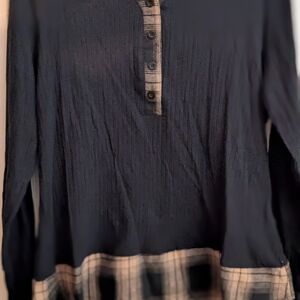 Black Plaid Trim Blouse